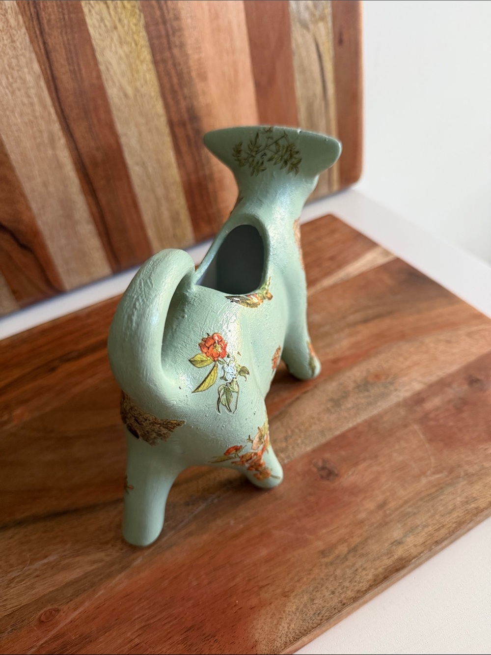 Decorative Green Floral Ceramic Cow Planter Unbranded - Picture 6 of 7